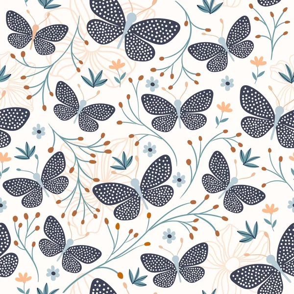 蝶とシームレスなパターン 装飾的なデザイン — ストックベクタ