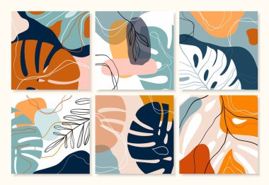 Modern dekoratif tasarımı, pastel renkleri olan soyut tropikal arkaplan / afişler / afişler koleksiyonu