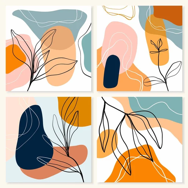 Abstrakta Bakgrunder Affischer Samling Med Fyra Olika Konstverk Pastellfärger Klotter — Stock vektor