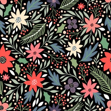 Çiçek desenli, kusursuz Noel deseni