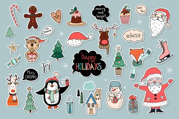 El çizimi Noel çıkartmaları koleksiyonu