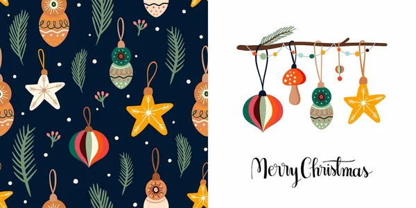 Set Navidad Con Motivo Decorativo Estacional Sin Costuras Diseño Tarjeta — Vector de stock