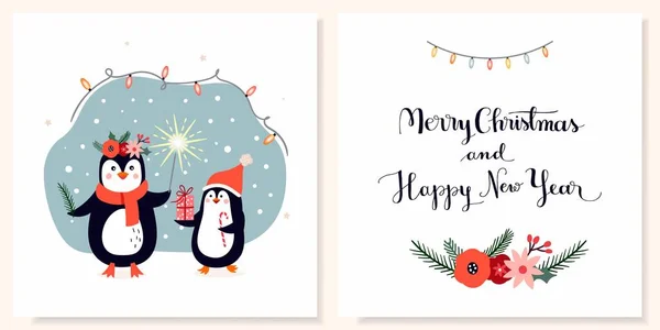 Cartes Voeux Noël Avec Design Hivernal Lettrage Main — Image vectorielle