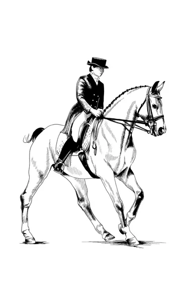 Jockey auf einem Pferd gezogen — Stockfoto