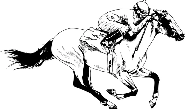 Jockey em um cavalo desenhado — Vetor de Stock
