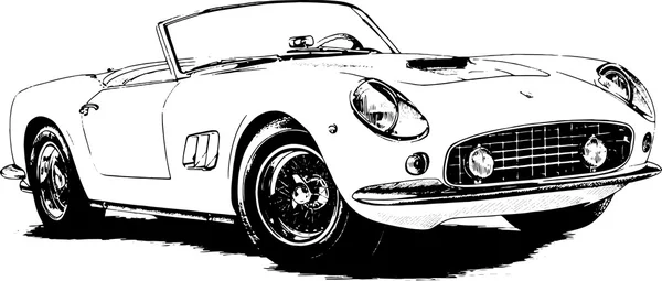 Coche retro pintado tinta blanco y negro — Vector de stock