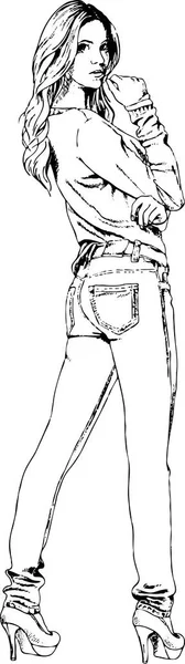 Девушка, нарисованная чернилами — стоковый вектор