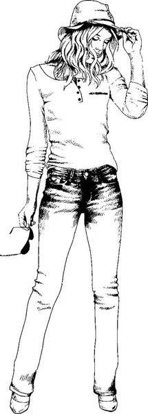 La chica dibujada con tinta — Archivo Imágenes Vectoriales