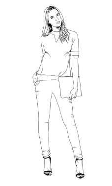 mürekkeple elle çizilmiş ince sportif kız