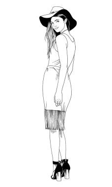 mürekkeple elle çizilmiş ince sportif kız