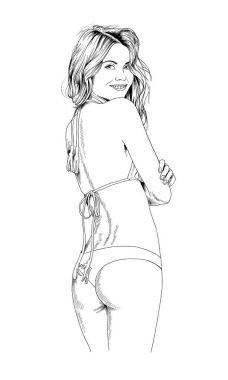 bir mayo mürekkeple çizilmiş bir zarif poz güzel ince kız 