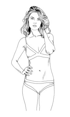 bir mayo mürekkeple çizilmiş bir zarif poz güzel ince kız 