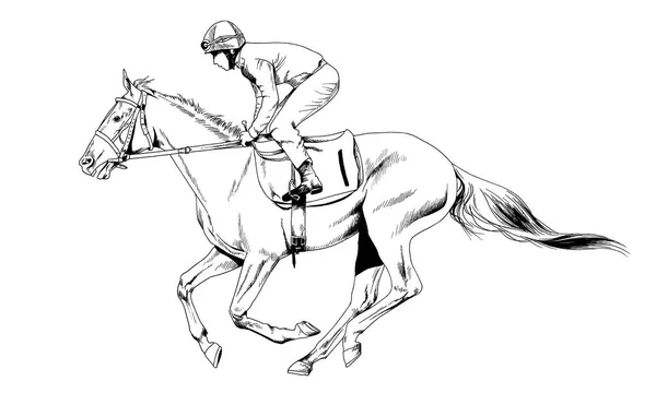 Jockey on a galloping horse painted with ink by hand — Stock Photo, Image