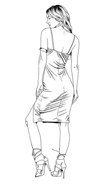 Стройная спортивная девушка, нарисованная чернилами вручную — стоковое фото