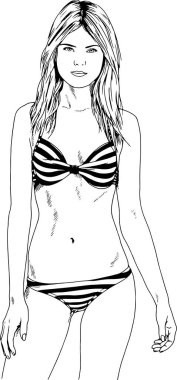 mürekkeple beyaz arka plan logosuna elle çizilmiş bir mayo güzel ince kız