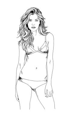 mürekkeple elle çizilmiş bir mayo güzel ince kız