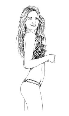 mürekkeple elle çizilmiş bir mayo güzel ince kız