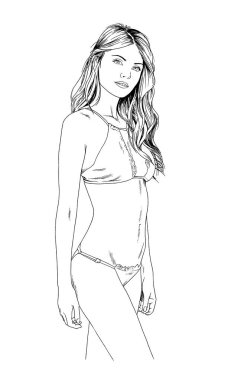mürekkeple elle çizilmiş bir mayo güzel ince kız 