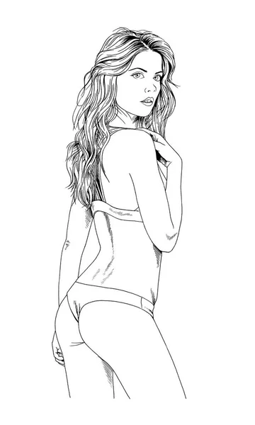 Красивая стройная девушка в купальнике, нарисованном чернилами от руки — стоковое фото