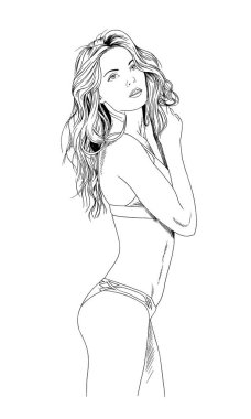 mürekkeple elle çizilmiş bir mayo güzel ince kız 