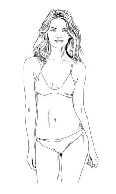 mürekkeple elle çizilmiş bir mayo güzel ince kız 