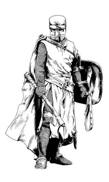 Um grande cavaleiro em armadura pintado com tinta de mãos em pleno crescimento em um fundo branco — Fotografia de Stock