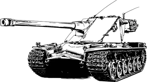 Beyaz bir arka plan üzerinde elle mürekkeple boyalı ağır tank