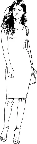 Стройная спортивная девушка, нарисованная чернилами вручную — стоковый вектор