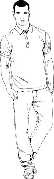 Молодой человек, нарисованный чернилами от руки в полном росте — стоковый вектор
