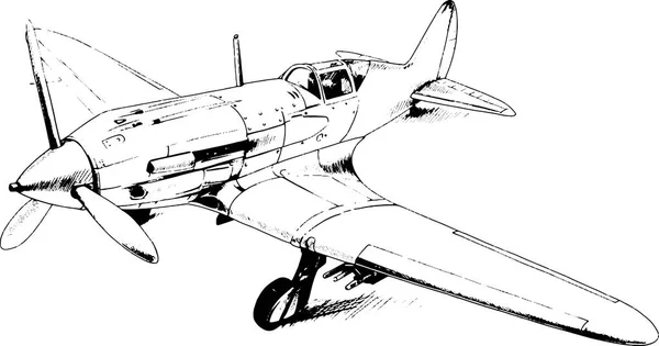 Avión de combate militar dibujado en tinta a mano — Vector de stock