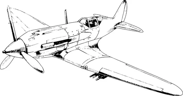 Avión de combate militar dibujado en tinta a mano — Vector de stock
