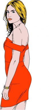 rahat kıyafetler, el kroki tarafından mürekkeple çizilmiş ince kız güzel