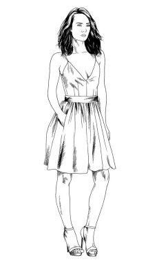 mürekkeple elle çizilmiş ince sportif kız 