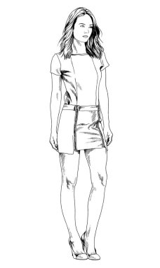 mürekkeple elle çizilmiş ince sportif kız 