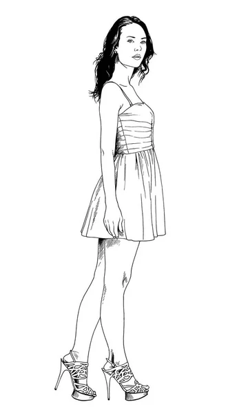 Szczupła dziewczyna sportowy, ręcznie rysowane tuszem — Zdjęcie stockowe