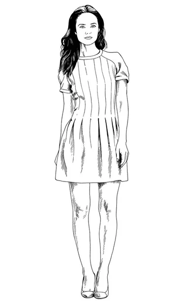 Schlankes, sportliches Mädchen mit Tusche von Hand gezeichnet — Stockfoto