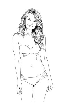 bir mayo mürekkeple elle çizilmiş bir zarif poz güzel ince kız