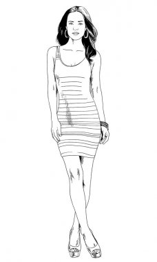mürekkeple elle çizilmiş ince sportif kız