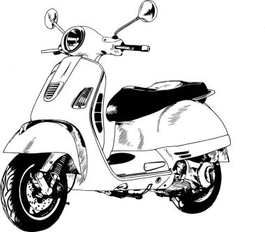 küçük şehir moped izole beyaz bir arka plan üzerinde elle mürekkeple boyalı