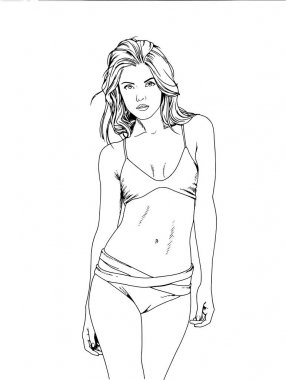 mürekkeple beyaz arka plan logosuna elle çizilmiş bir mayo güzel ince kız