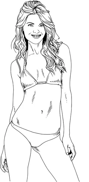 漂亮苗条的女孩 在一个白色背景标志手工绘制在油墨泳装 — 图库矢量图片
