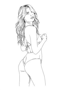 mürekkeple beyaz arka plan logosuna elle çizilmiş bir mayo güzel ince kız