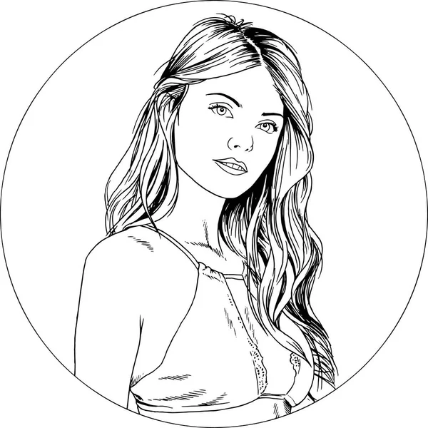 白地ロゴの手によってインクで描かれた水着で美しいスリムな女の子 — ストックベクタ