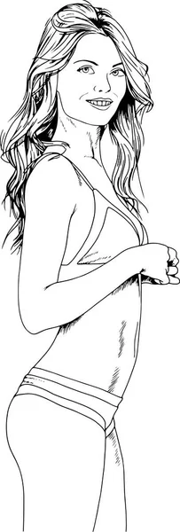 漂亮苗条的女孩 在一个白色背景标志手工绘制在油墨泳装 — 图库矢量图片