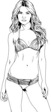 mürekkeple beyaz arka plan logosuna elle çizilmiş bir mayo güzel ince kız