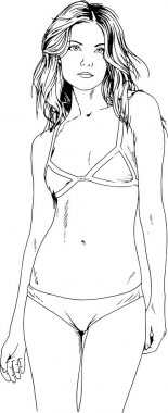 mürekkeple beyaz arka plan logosuna elle çizilmiş bir mayo güzel ince kız