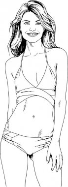 mürekkeple beyaz arka plan logosuna elle çizilmiş bir mayo güzel ince kız