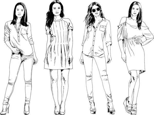 Desenhos Vetoriais Sobre Tema Menina Desportiva Magro Bonita Roupas Casuais —  Vetores de Stock