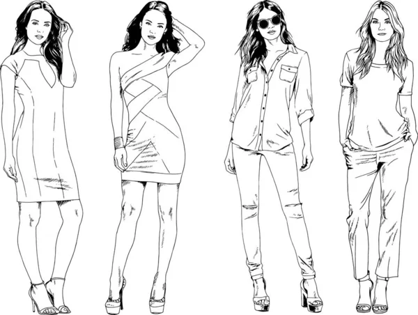 Desenhos Vetoriais Sobre Tema Menina Desportiva Magro Bonita Roupas Casuais —  Vetores de Stock