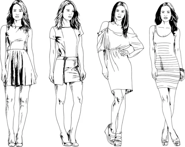 Desenhos Vetoriais Sobre Tema Menina Desportiva Magro Bonita Roupas Casuais —  Vetores de Stock